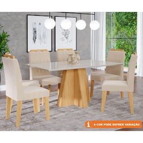 Conjunto Sala De Jantar Patricia 160X80 Tampo MDF/Vidro 6 Cadeiras Paola Cimol Nature/Offwhite/Nude