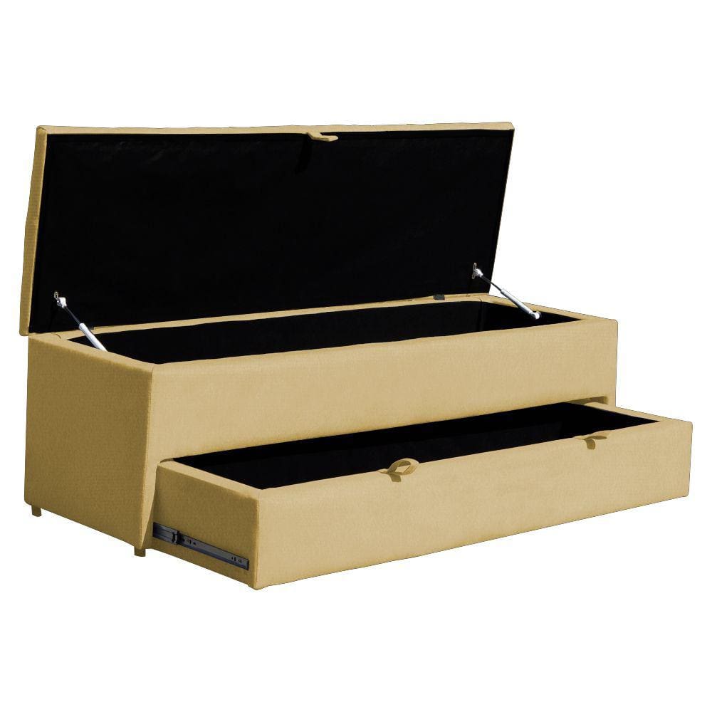 Calçadeira Recamier Baú Sapateira Casal 140cm Ayla Suede Tampo Reto - Estopar