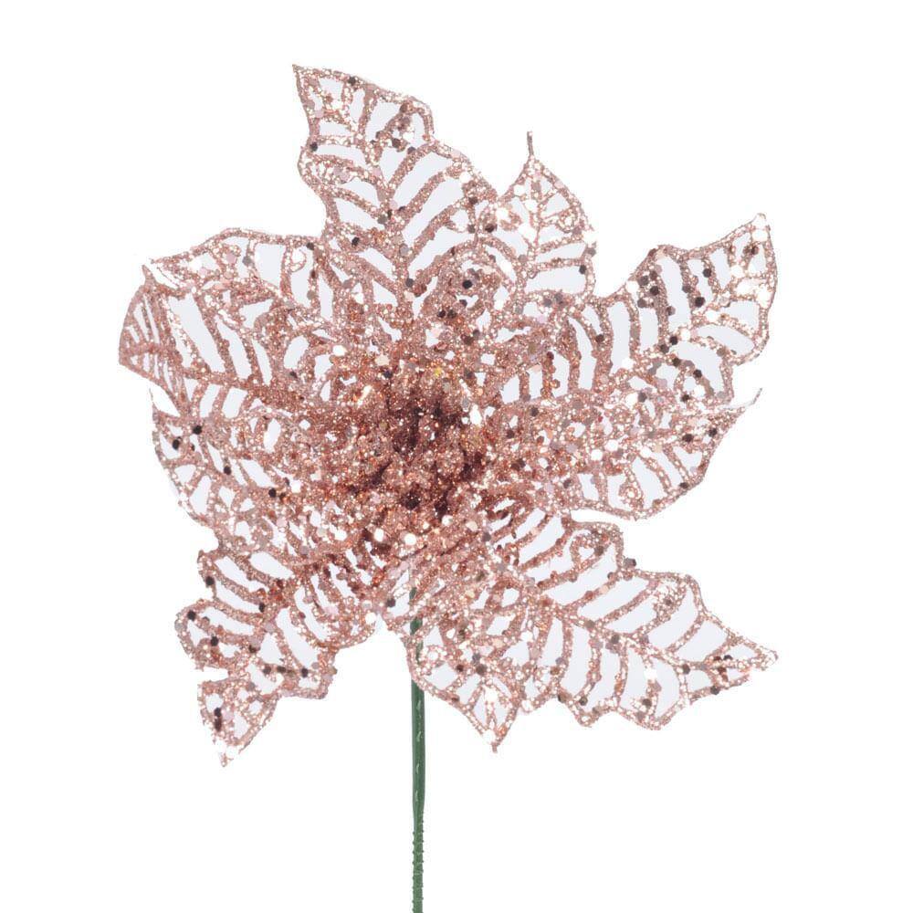 Flor Poinsétia Vazada Glitter 1Un 20X13Cm