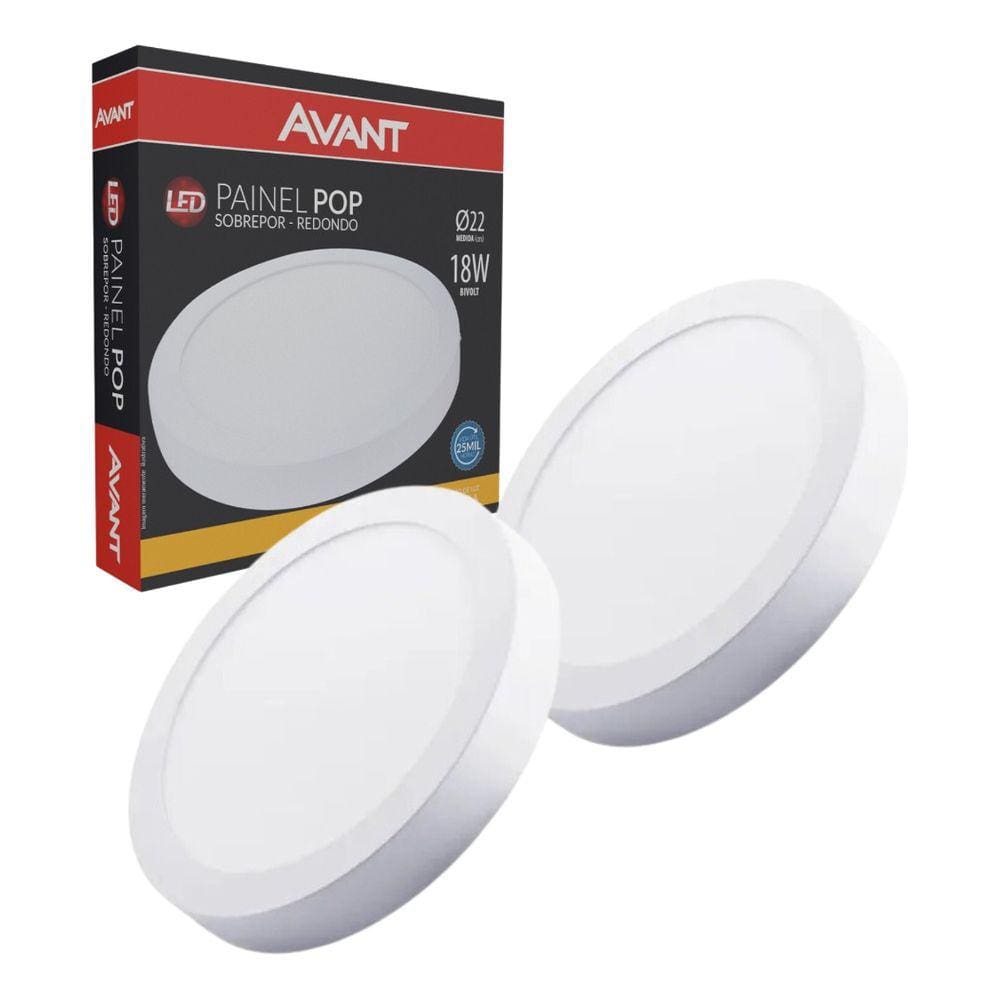 Kit 2 Plafon Pop Sobrepor 22x22cm Avant 18W 3000K Bivolt Luz Amarela - Redondo