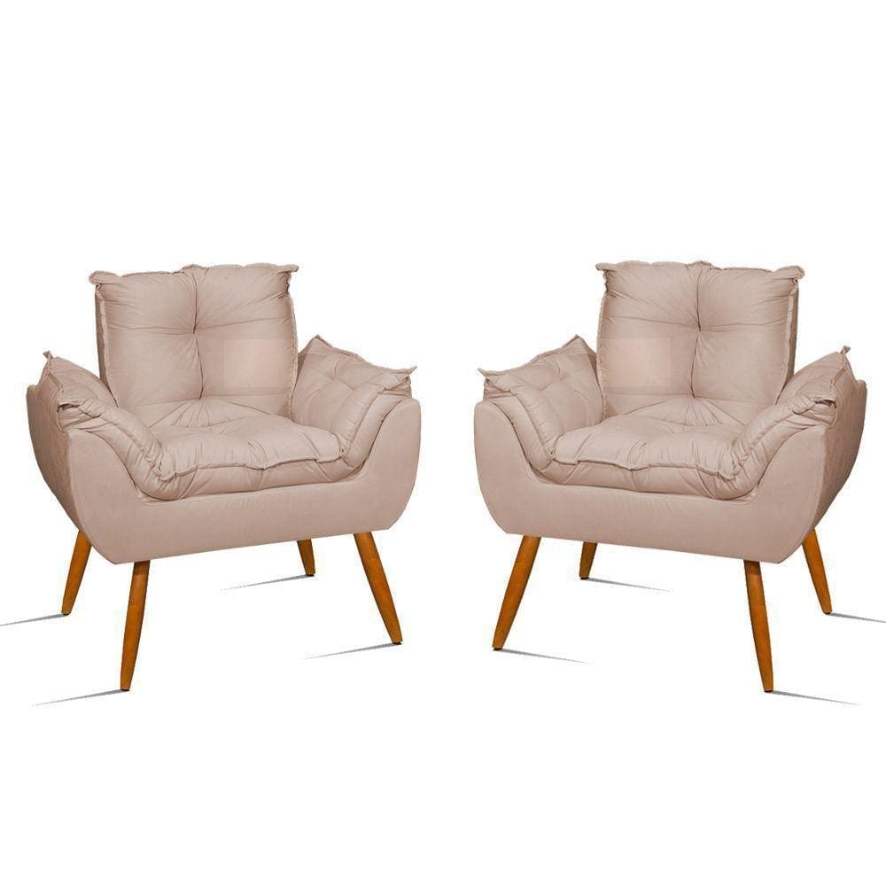 Kit 2 Poltronas Para Sala Decorativa Opala Suede Cor:bege