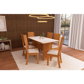 Conjunto de Mesa Evora para Sala de Jantar com 6 Cadeiras Indekes