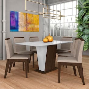 Mesa Com 6 Cadeiras Qatar 1,60 Imb/off White/bege - Móveis Arapongas