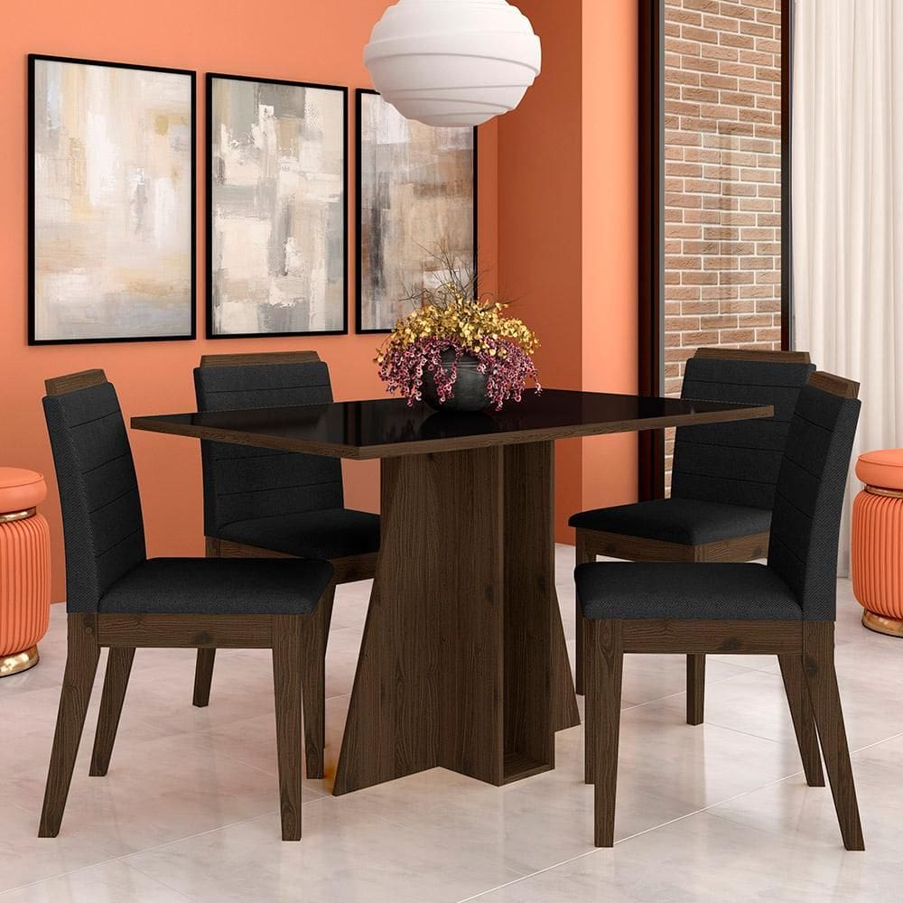 Mesa Com 4 Cadeiras Senegal 1,36 Imbuia/preto/preto - Móveis Arapongas