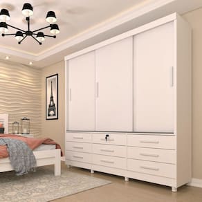 Guarda Roupa Casal 3 Portas 9 Gavetas Chicago Tcil Móveis Neve