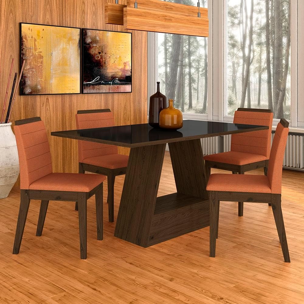 Mesa Com 4 Cadeiras Nápoles 1,36 Imbu/pre/terracota - Móveis Arapongas