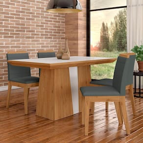 Mesa Com 4 Cadeiras Kiara 1,36 Cin/off White/cinza - Móveis Arapongas