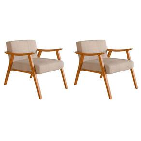 conjunto com 2 poltronas ravena algodão bege e nogueira