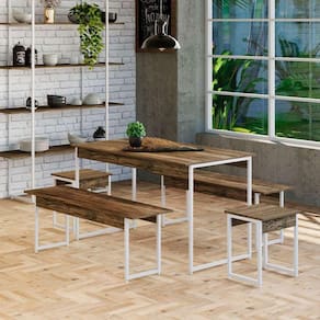 conjunto de mesa de jantar retangular com 4 bancos studio carvalho dark e branco