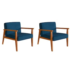 conjunto com 2 poltronas julia poliéster azul marinho e nogueira
