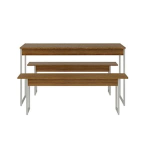 conjunto de mesa de jantar retangular com 2 bancos studio e branco