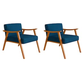 conjunto com 2 poltronas ravena poliéster azul marinho e nogueira