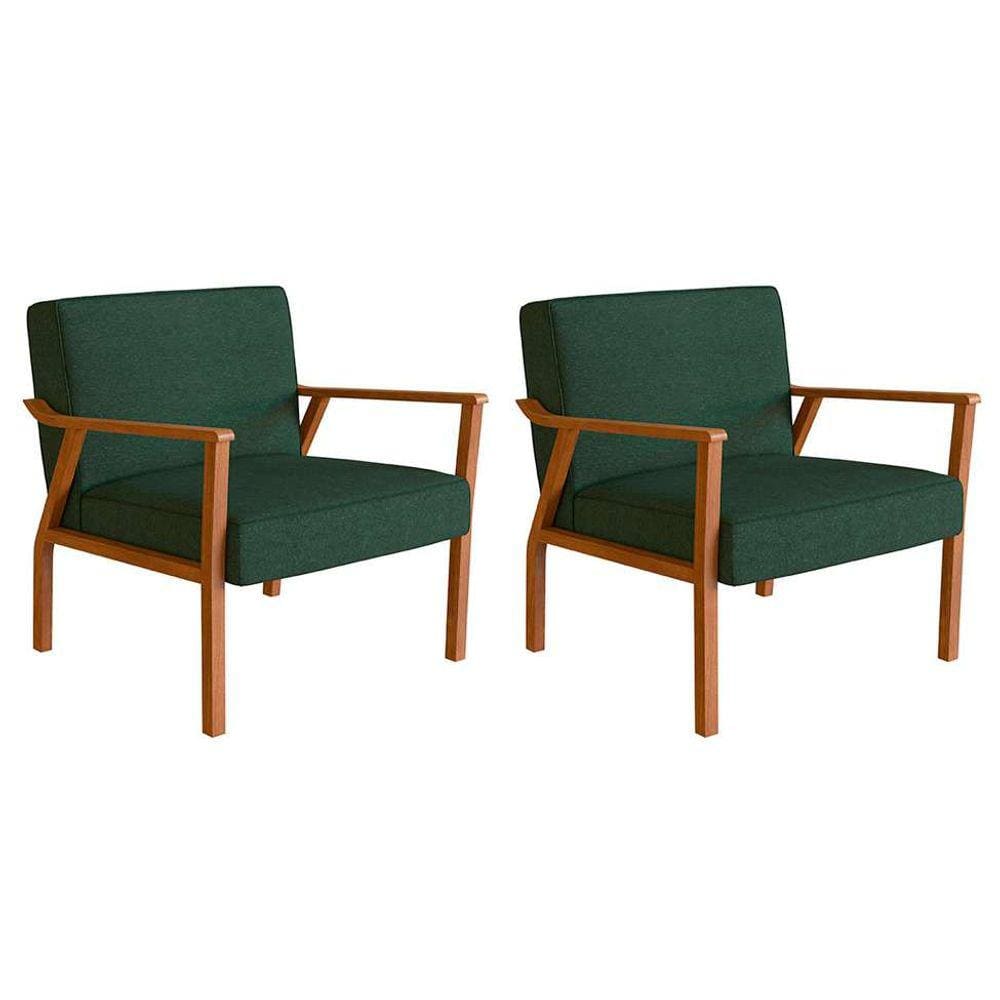 conjunto com 2 poltronas antonia algodão verde e nogueira