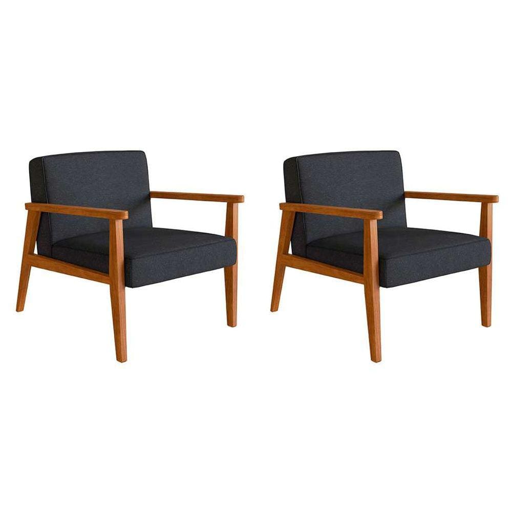 conjunto com 2 poltronas julia algodão e nogueira