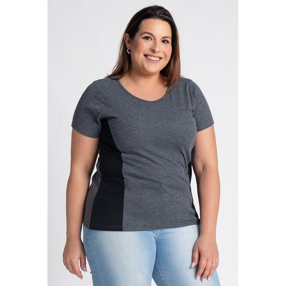 Blusa Feminina Ribana Canelada Faixas Laterais Cor Contrastante - Cereja Rosa