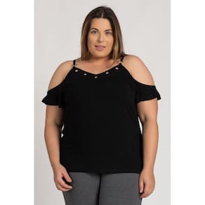 Blusa Feminina Plus Size Visco Ilhós Decote Fivela Alças - Serena