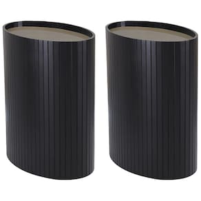 Kit 2 Mesa Apoio Lateral Oval Tampo Vidro Glow Madeira Ebano Preto Nacc