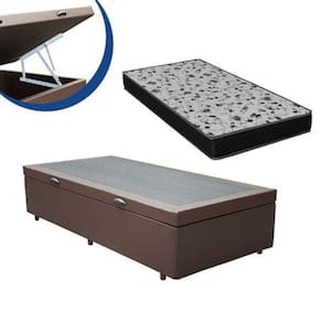 Cama Box Baú Solteiro Colchão Espuma D33 Bordado + Box Sintético Marrom 53x78x188