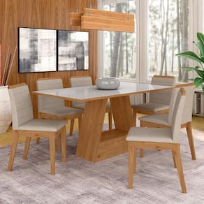 Mesa Com 6 Cadeiras 1,60 Nápoles Cinam/off Whi/bege - Móveis Arapongas