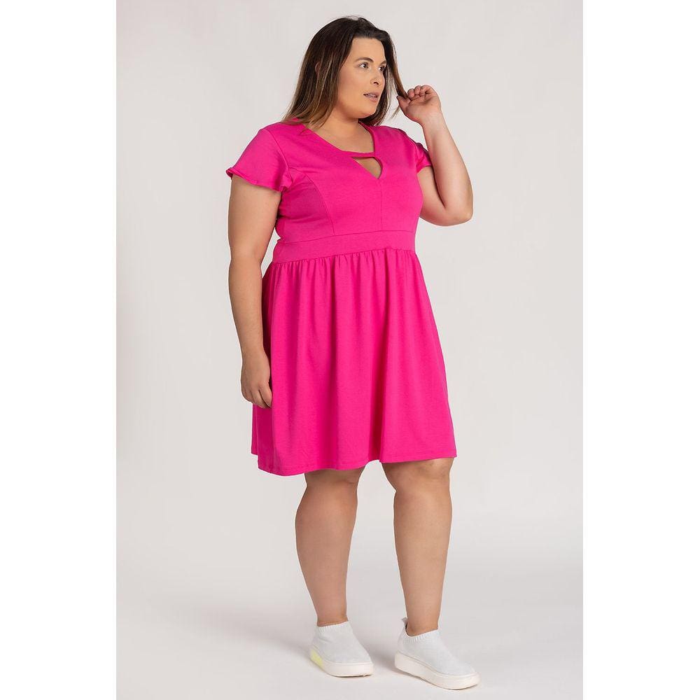 Vestido Plus Size Moletinho Detalhe Decote Mangas Cintura - Serena
