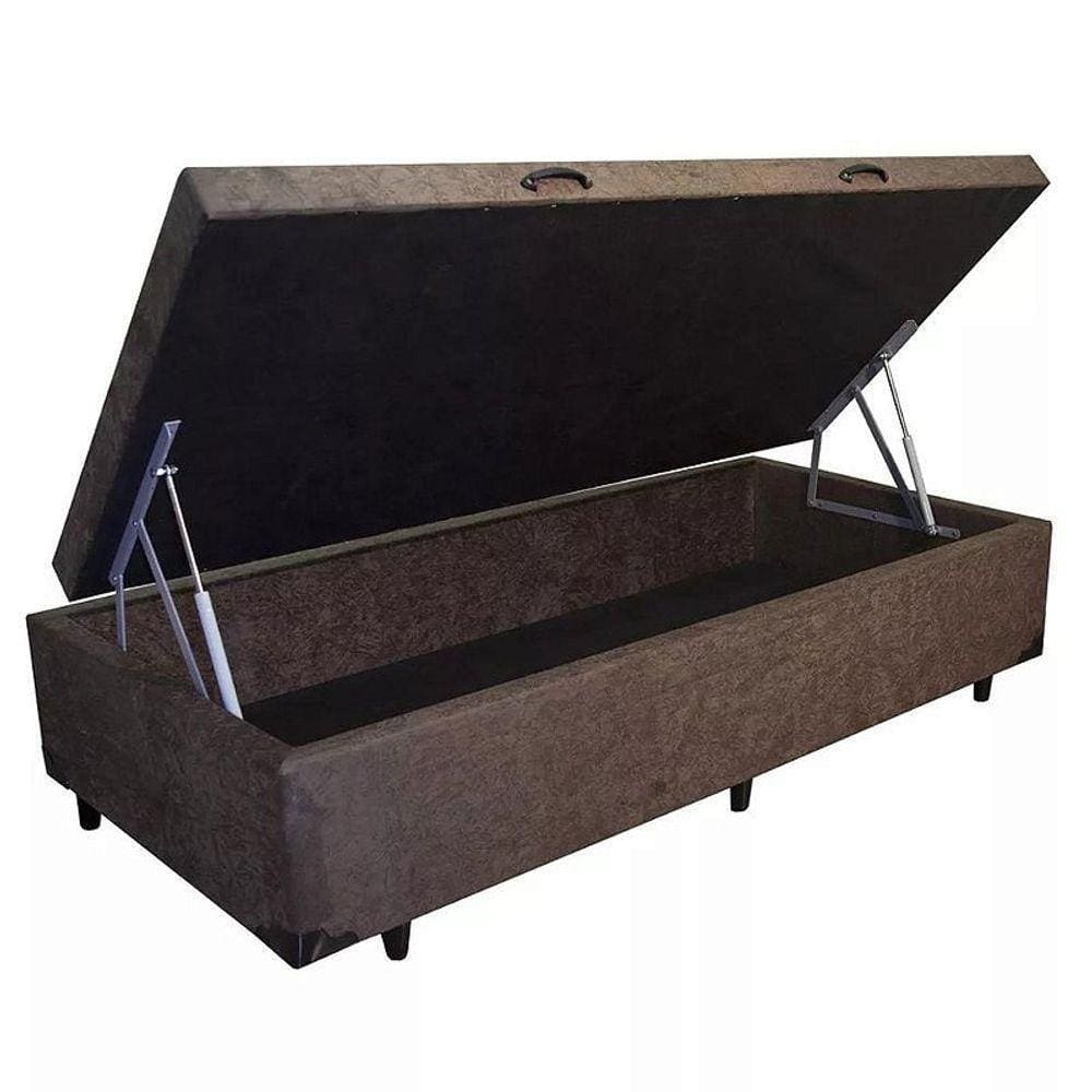 Base Box Baú Solteiro Suede Marrom - 39x88x188