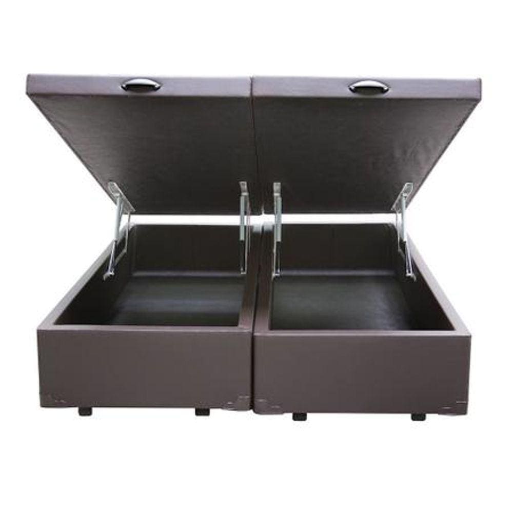 Base Box Baú King Bipartido Sintético Marrom - 39x198x203
