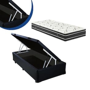 Cama Box Baú Solteiro Colchão Espuma D33 Bordado + Box Sintético Cinza 53x88x188