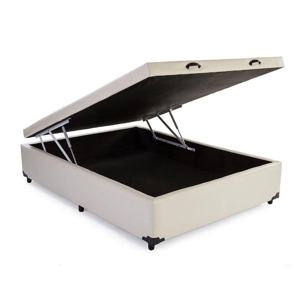 Base Box Baú Casal Sintético Bege - 39x138x188