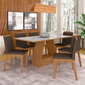 Mesa Com 6 Cadeiras 1,60 Nápoles Cinam/off Wh/marro - Móveis Arapongas