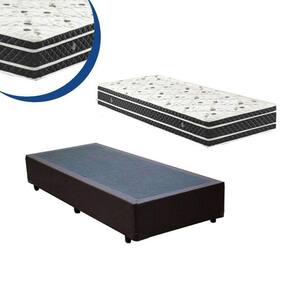 Cama Box Solteiro Colchão Molas Bonnel + Box Sintético Marrom 54x88x188