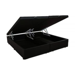 Base Box Baú Casal Bipartido Suede Preto 39x138x188