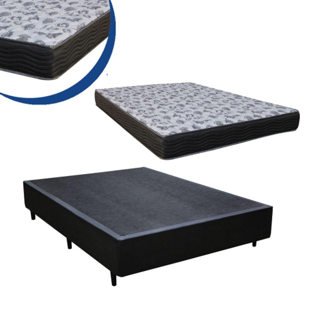 Cama Box Casal Colchão Molas Bonnel + Box Sintético Cinza 50x138x188