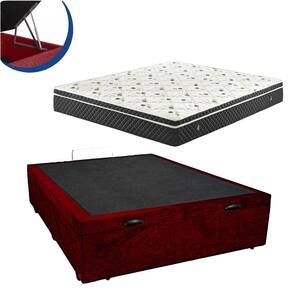 Cama Box Baú Casal Colchão Espuma D33 Bordado + Box Suede Vinho 56x138x188