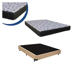 Cama Box Casal Colchão Espuma D33 Bordado + Box Sintético Bege 47x138x188