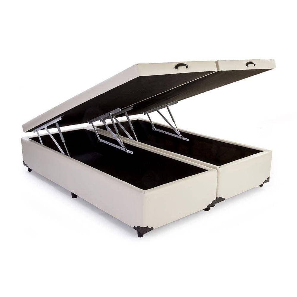 Base Box Baú Casal Bipartido Sintético Bege 39x138x188
