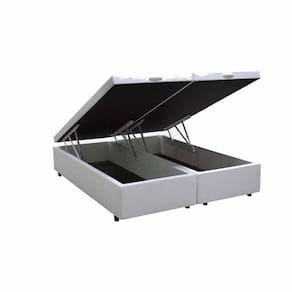 Base Box Baú Queen Bipartido Sintético Branco 39x158x198