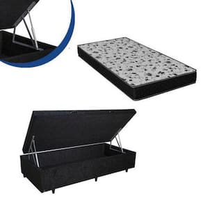 Cama Box Baú Solteiro Colchão Espuma D33 Bordado + Box Suede Preto 53x88x188