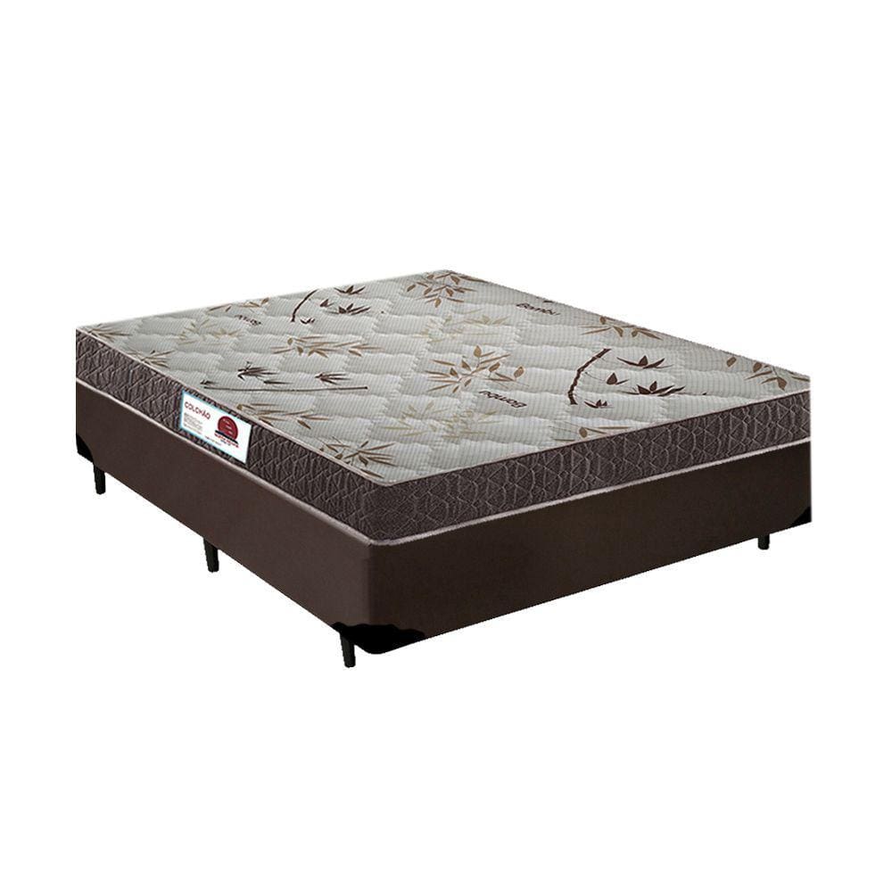 Cama Box Casal Colchão Espuma D33 Bordado + Box Sintético Marrom 47x138x188