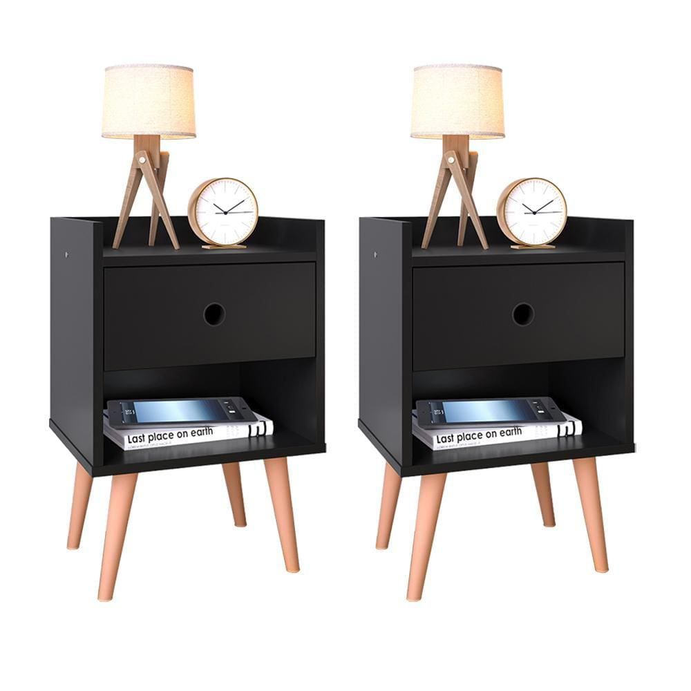 Conjunto Kit 2 Mesas de cabeceira Moderna Retrô Mesinha Quarto Decore com Gaveta - Preto - Lojas RPM