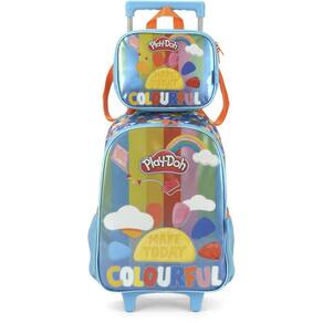 Kit Mochila de Rodinhas e Lancheira Luxcel Play Doh Azul