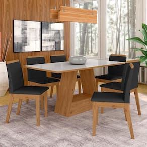 Mesa Com 6 Cadeiras 1,60 Nápoles Cinam/off Wh/preto - Móveis Arapongas