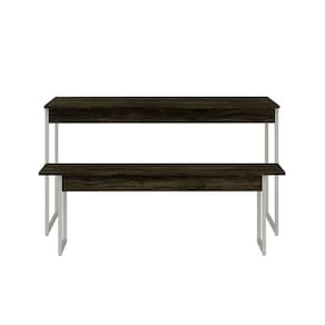 conjunto de mesa de jantar retangular com 1 banco studio carvalho dark e branco