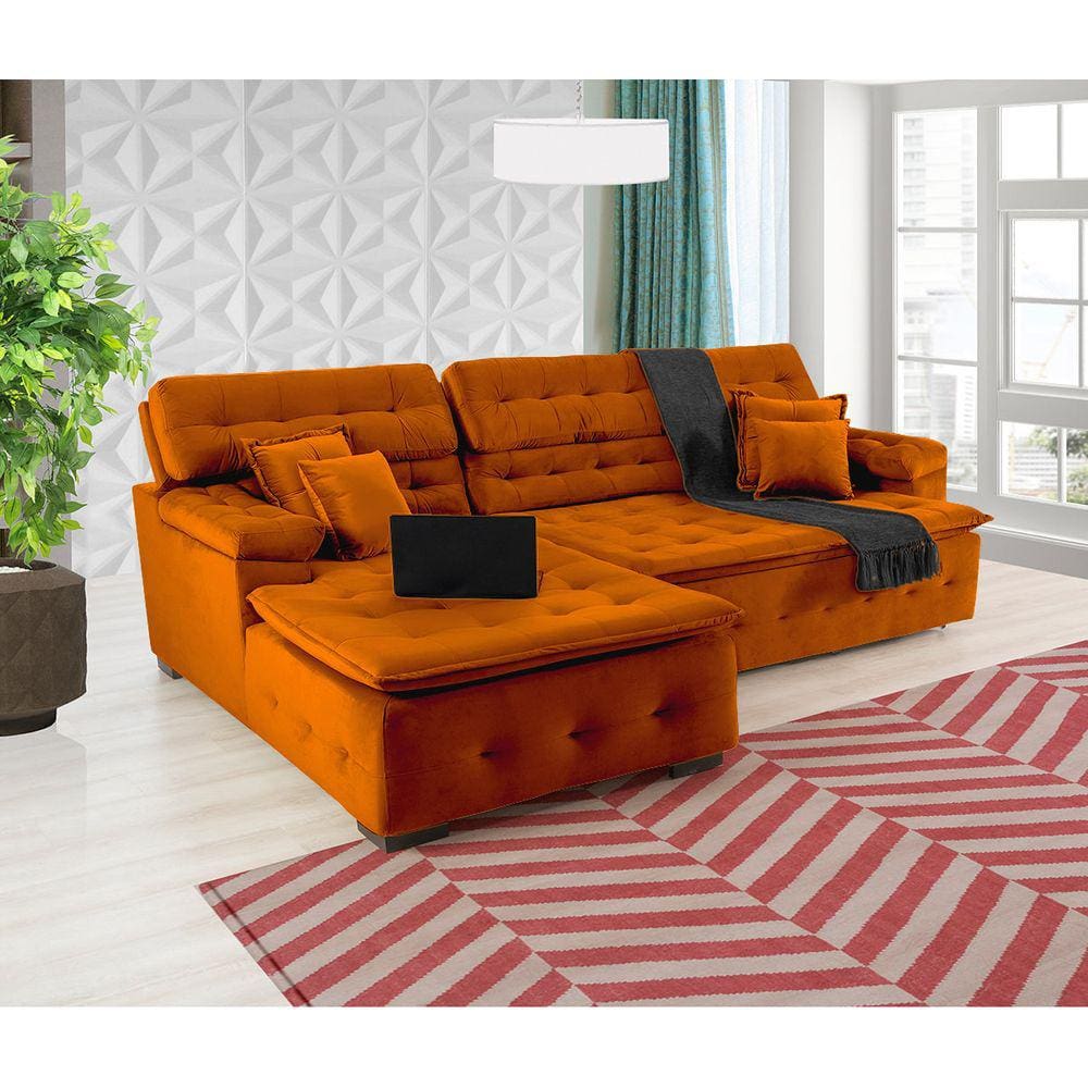 Sofá Retrátil e Reclinável Com Chaise Orlando 2.20x2.10m- Sofisticato
