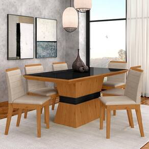 Conjunto Mesa De Jantar 6 Cadeiras Nairóbi Cinamo/preto/bege - Ma