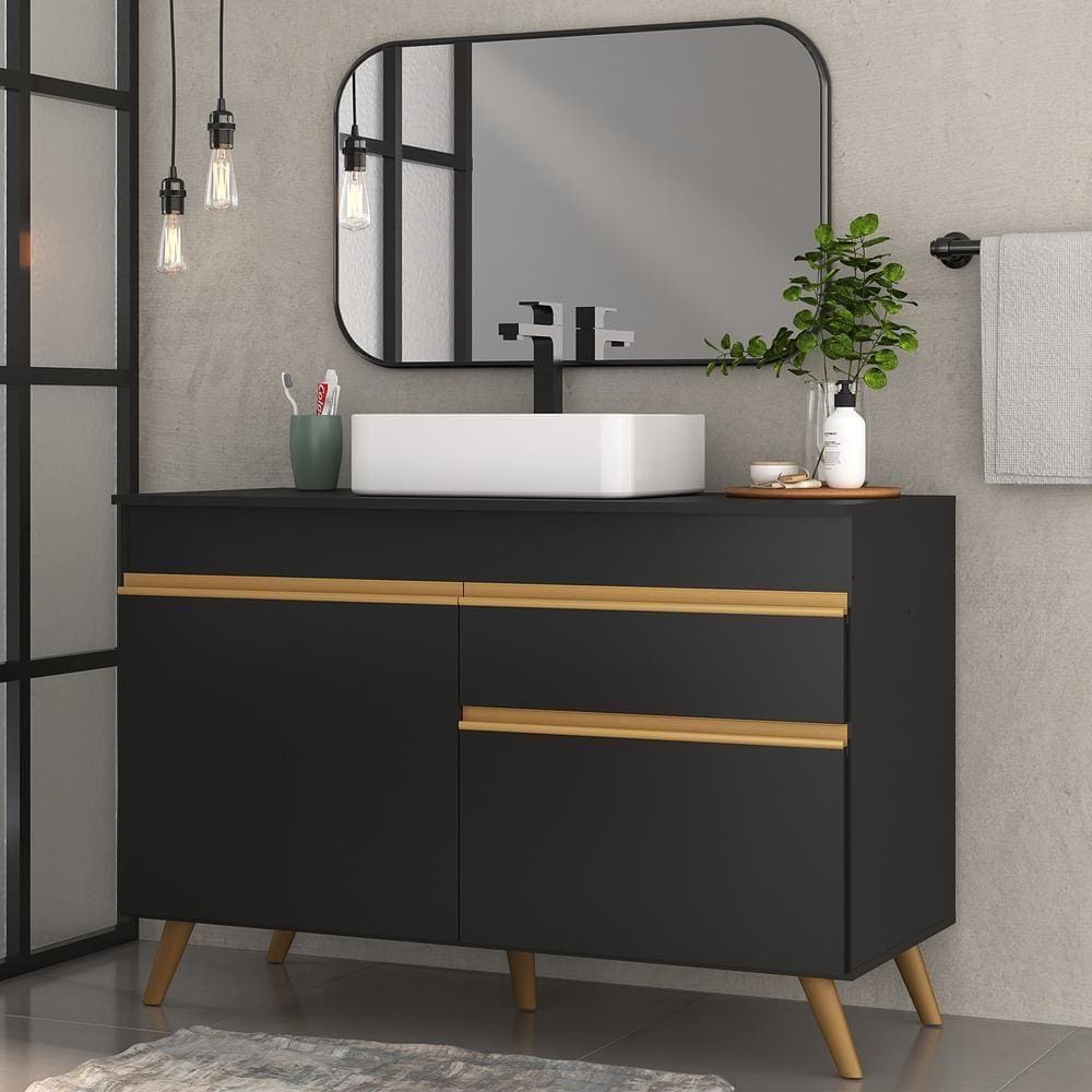 Gabinete Banheiro 2 Portas E 1 Gaveta Retrô 120cm Fg5025 Preto