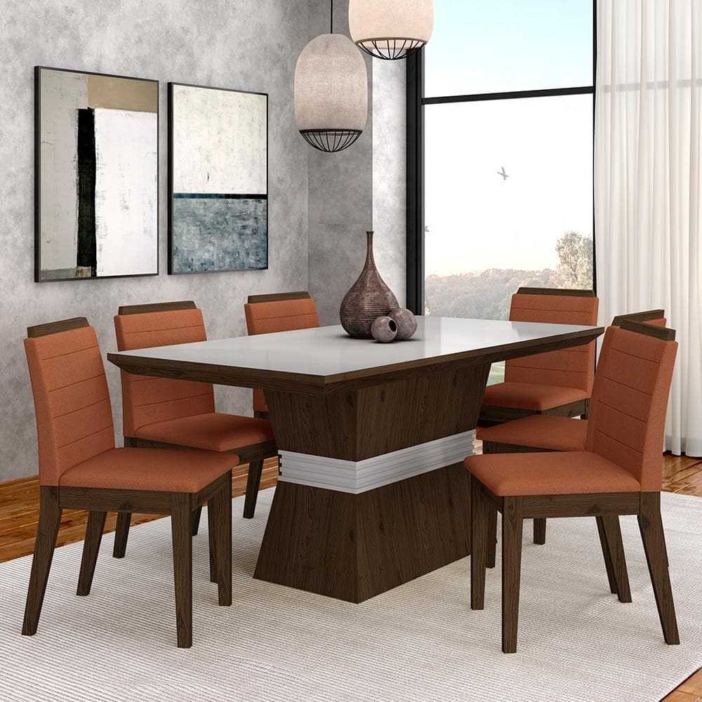 Conjunto Mesa De Jantar 6 Cadeiras Nairóbi Imbuia/off Whi/terraco - Ma