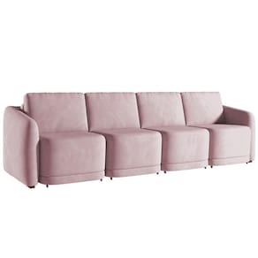 Sofá Cama Casal para Sala 436cm Polska K04 Veludo Rosê - Mpozenato