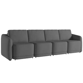 Sofá Cama Casal para Sala 436cm Polska K04 Linho Cinza Escuro - Mpozenato
