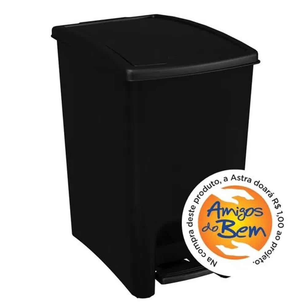Lixeira de 10 Litros com Pedal Dupla Abertura Astra Preto e Preto LPDA10*PR-PR