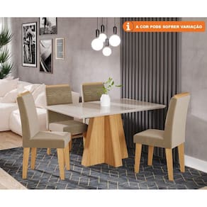Conjunto Sala De Jantar Patricia 130X80 Tampo MDF/Vidro 4 Cadeiras Tais Cimol Nature/Offwhite/Joli